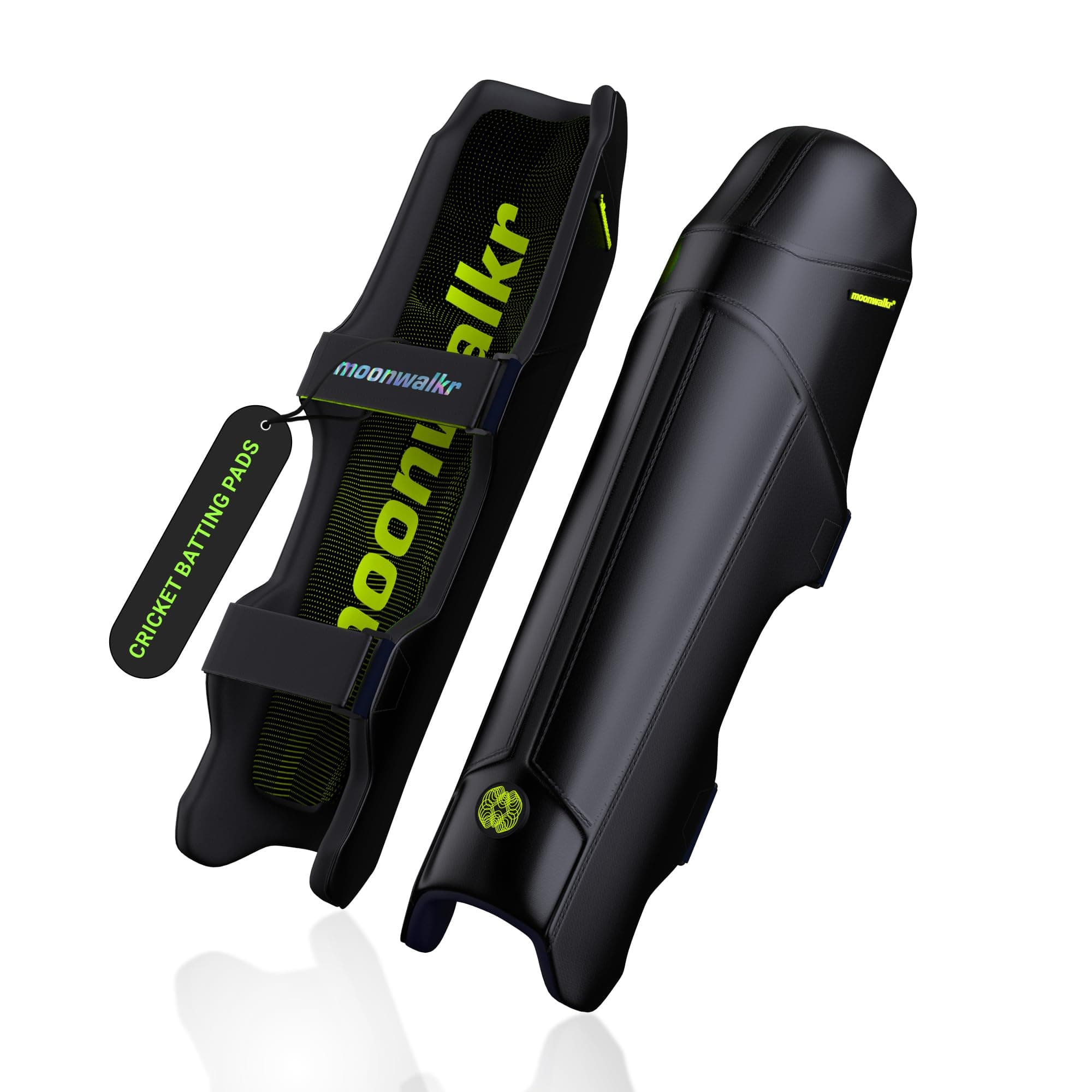 moonwalkr Cricket Leg Guard 2.0 Protective Gear for Unisex of Batter's Height (5'9"-6'2") Cricket Pads Batters Leg Guard & Perfect for Running Between Wickets (Black, Large)