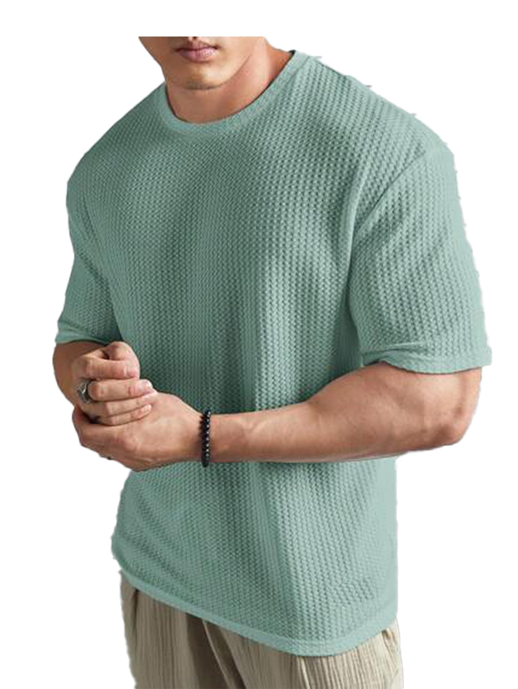 NETCLICK® Mens Solid Dotted Unique Design Oversized Round Neck Loose Fit Drop Shoulder T-Shirt