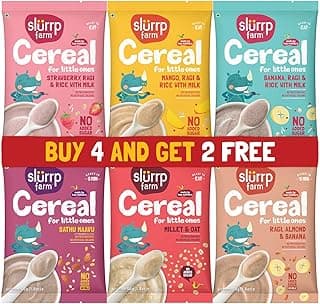Slurrp Farm No Added Sugar, No Salt Multigrain Cereals Trial Pack Combo | Goodness of Millets - Ragi, Jowar, Oats | Healthy Food for Kids | Real Fruits, 300g (50g*6)