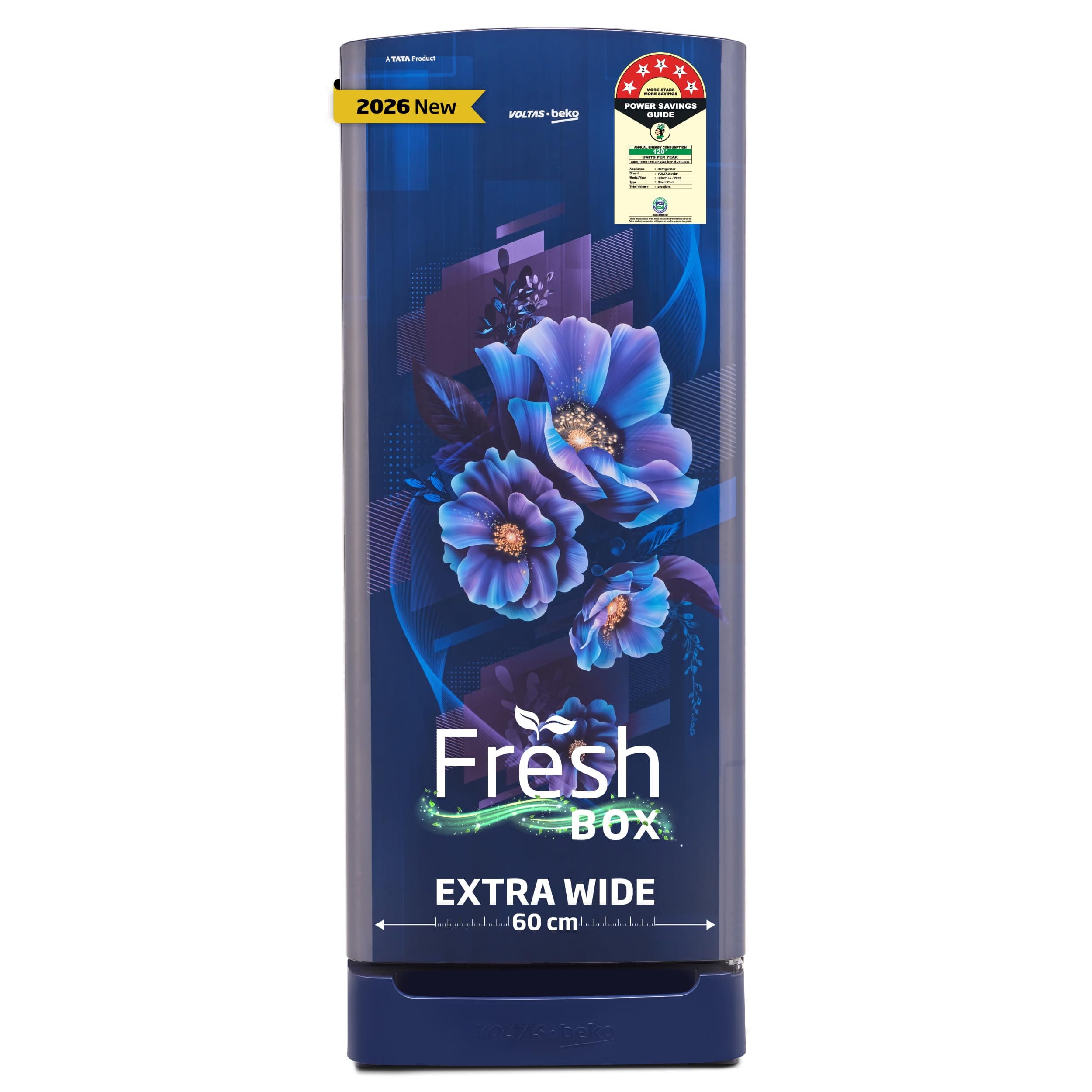 Voltas Beko, A Tata Product 208 L, 5-Star Single Door Direct Cool Refrigerator with Fresh Box Technology (RDC240V / 5W0BBR0M0B00GO, Bonita Blue)