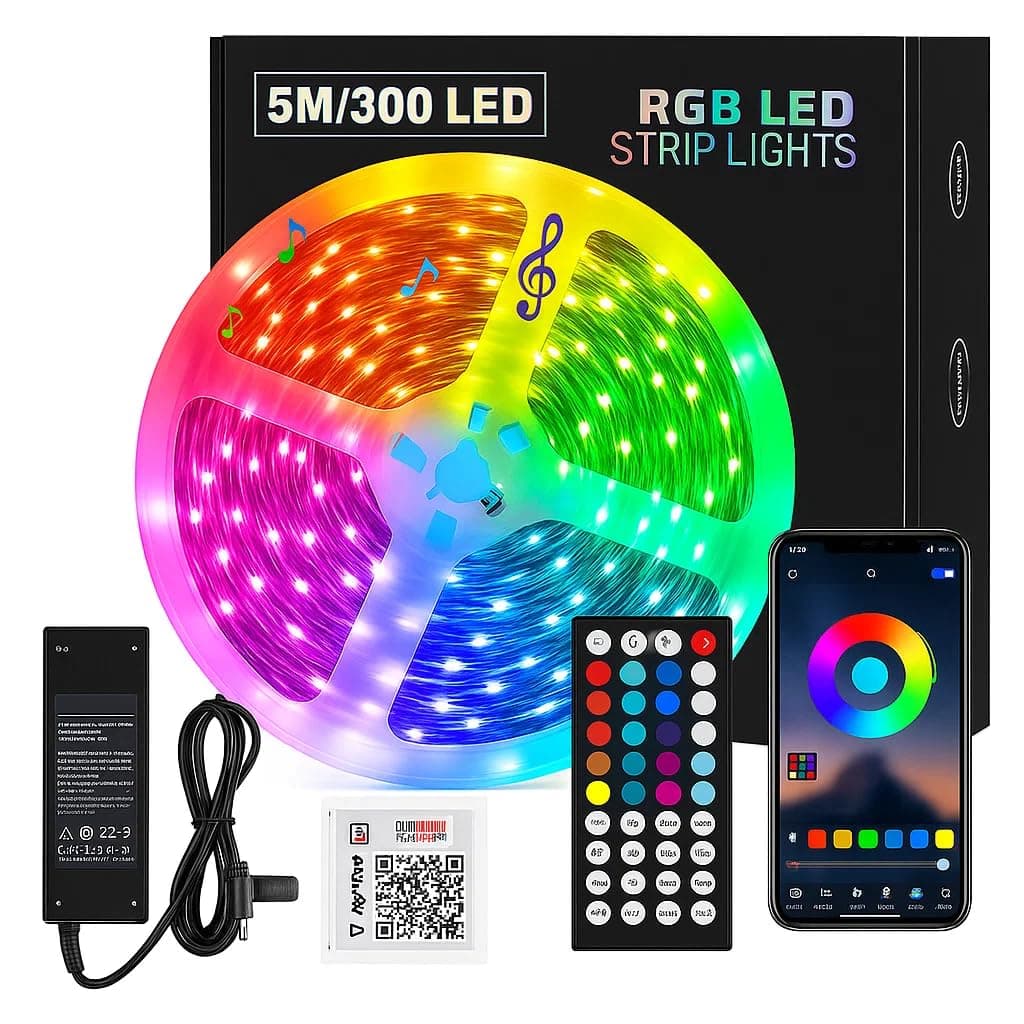 GIPOYENT RGB LED Strip Lights 5 Meter 300 LEDs | Waterproof LED Strip Light with Bluetooth App & 42 Key IR Remote | Multicolor Strip Lights for Home Decoration & Bedroom (5050)