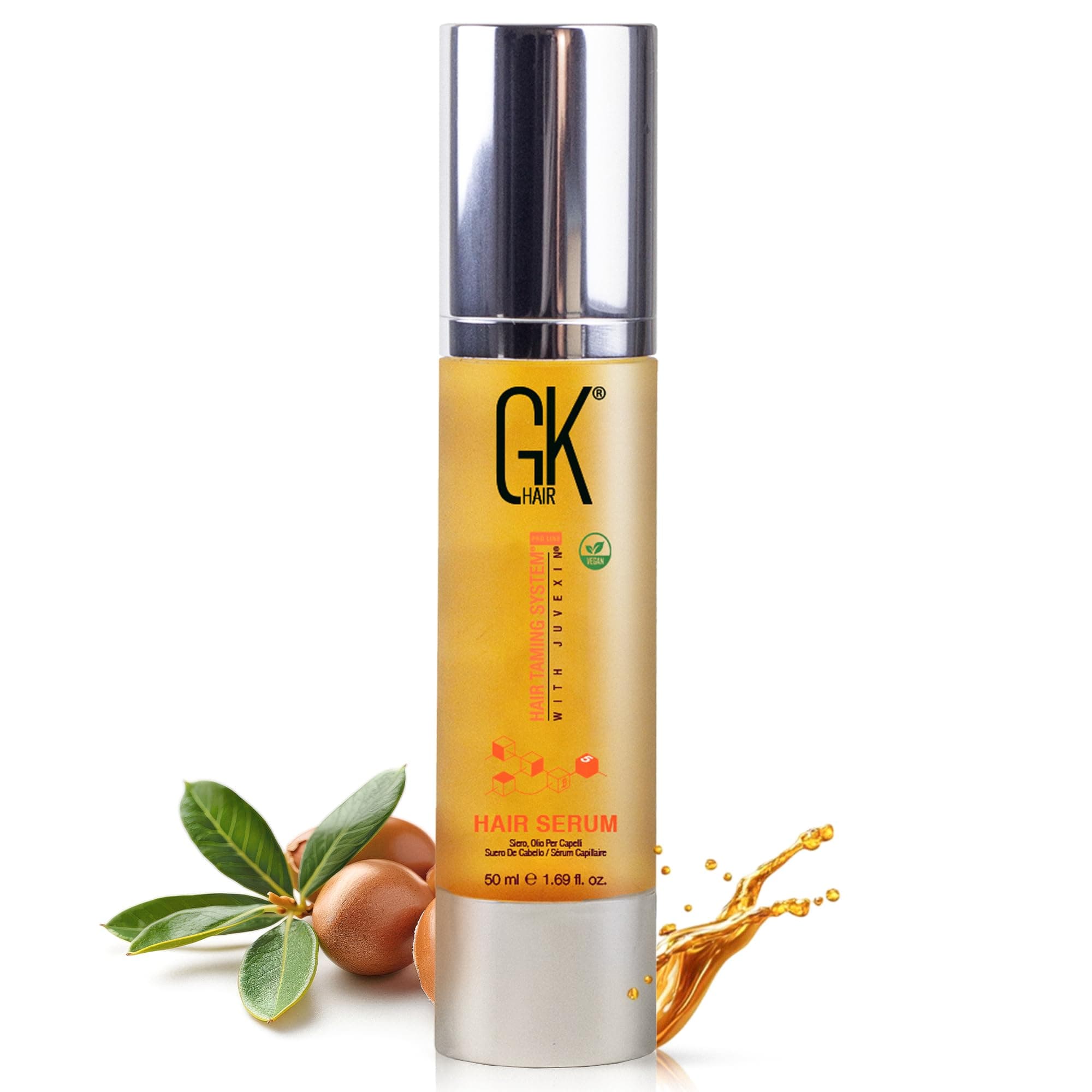 GK HAIR Global Keratin Argan Oil Hair Serum for Women and Men | Regular use Hair Serum for Curly & Damaged Hair | Frizz-Free Smoothness, Hydrating & Nourishing | 100% Organic with Pack of 1-50ml
