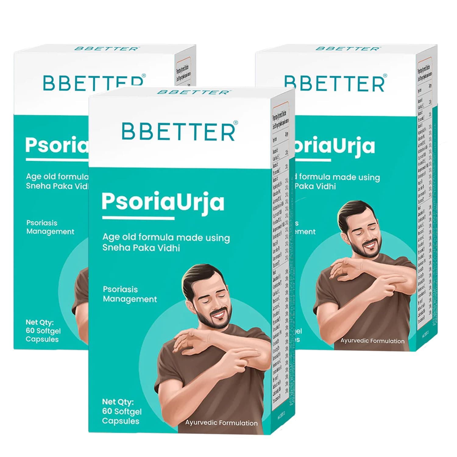 BBETTER PsoriaUrja - Lab Tested Ayurvedic Medicine for Skin Health Management | Made using Sneha Paka Vidhi method |180 softgels