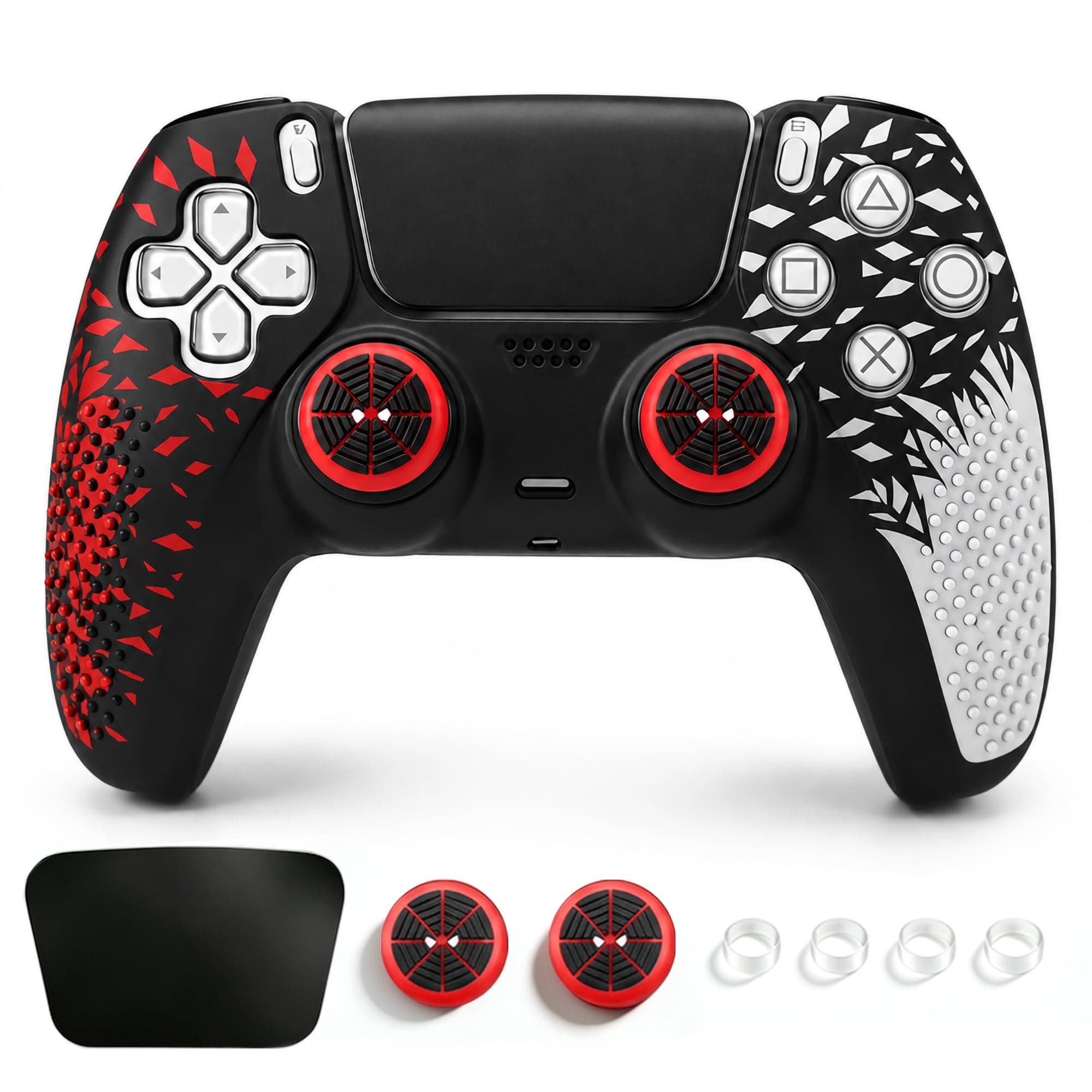 Sounce PS5 Controller Silicone Cover Case | Anti-Slip Protective Skin for PlayStation DualSense | Scratch Resistant & Shock Proof | PS5 Controller Accessories | Red & White