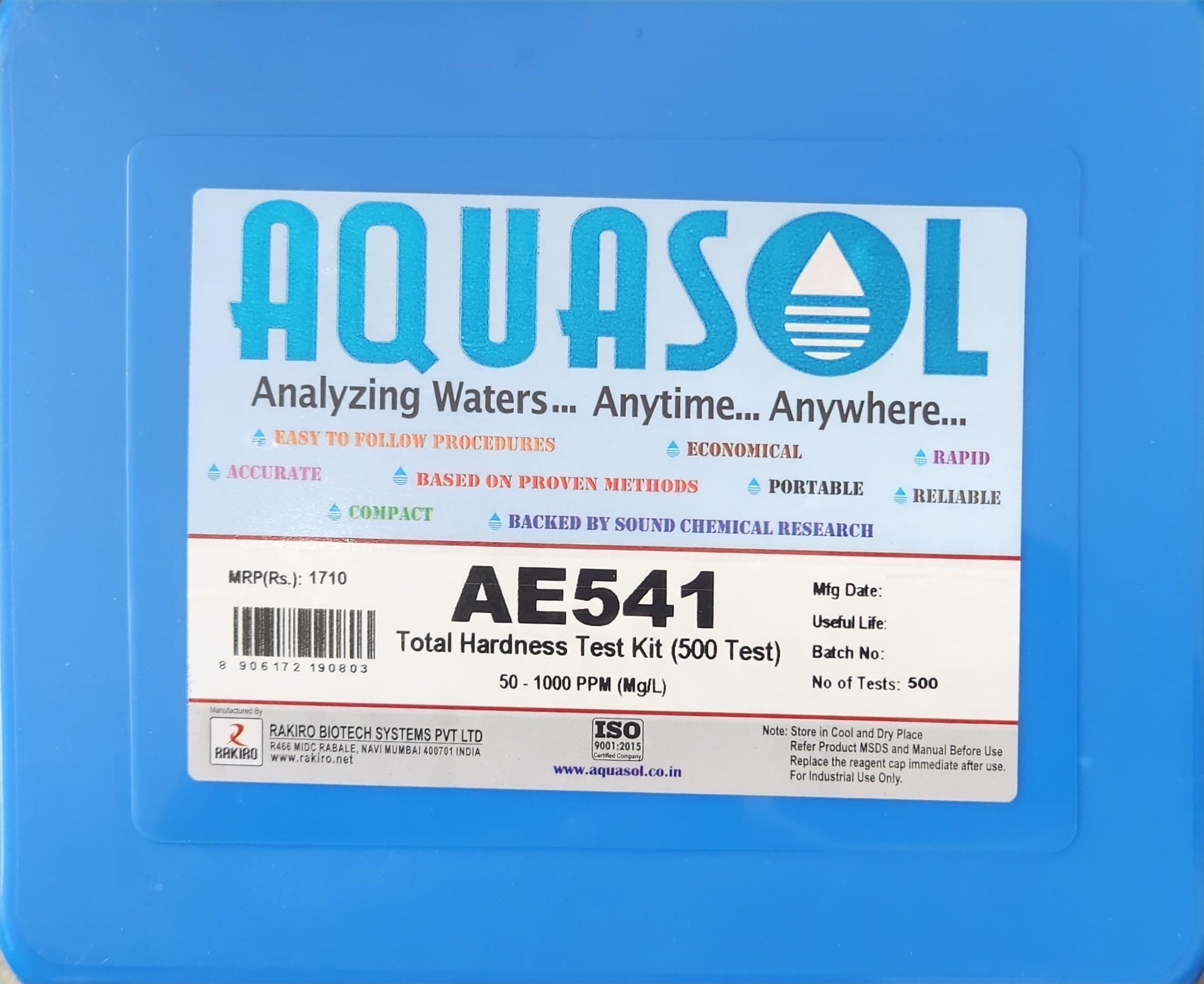Aquasol Total Hardness Test Kit 500 Tests [Range: 50-1000 PPM (MG/L)]