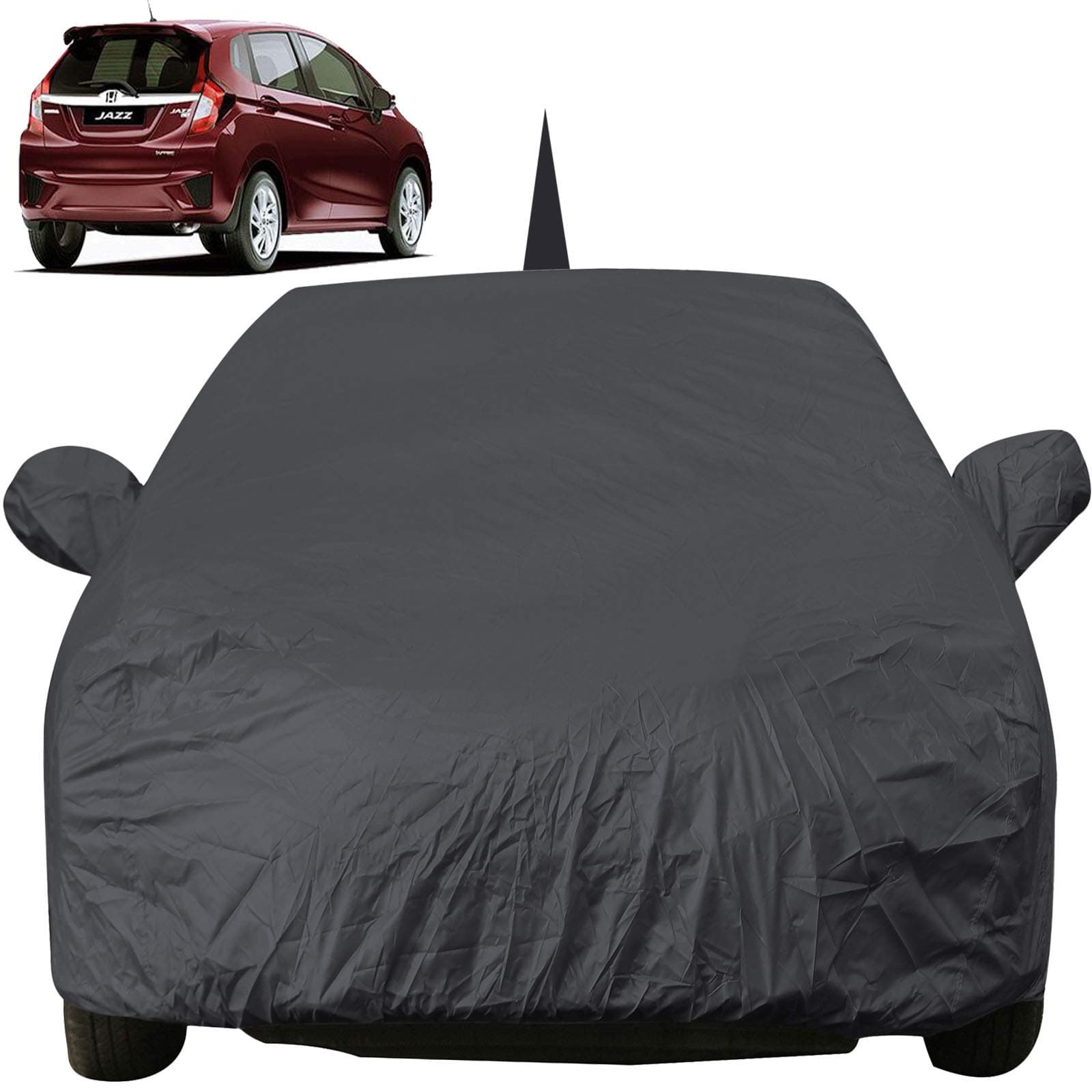 Jazz Dustproof Car Cover with Mirror & Antenna Pockets, Grey Color, Taffeta Polyster,Triple Stitched, Compatible with Honda Jazz Car Cover (2015 to 2024), Jazz Car Accessories