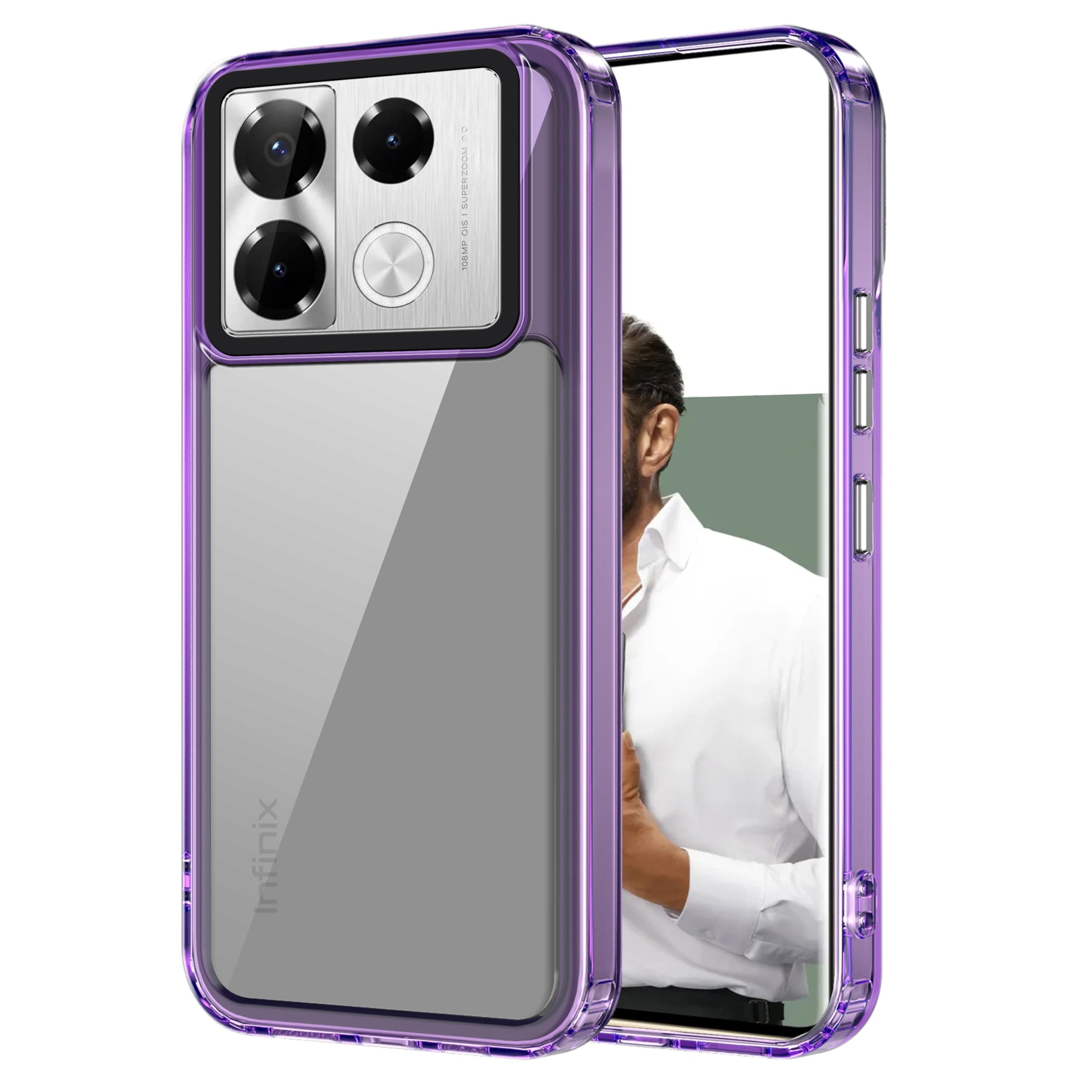 Amazon Basics Back Case Cover for Infinix Note 40 Pro 5G | Compatible for Infinix Note 40 Pro 5G Back Cover | Case Cover with Camera Protection |(TPU + PC |Translucent Purple)