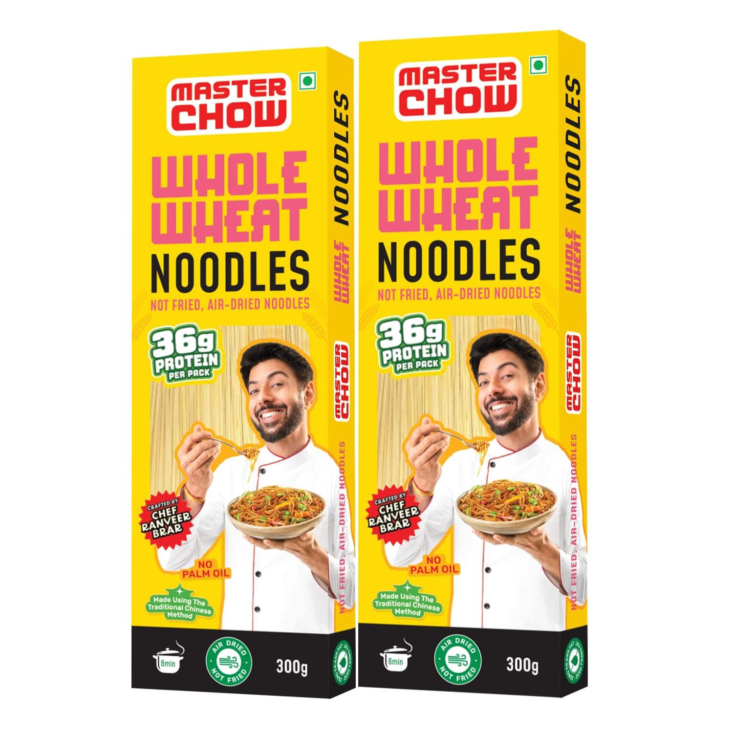 MasterChow Whole Wheat Noodles- Pack of 2 | Not Fried | Serves 10 Meals - 600gms