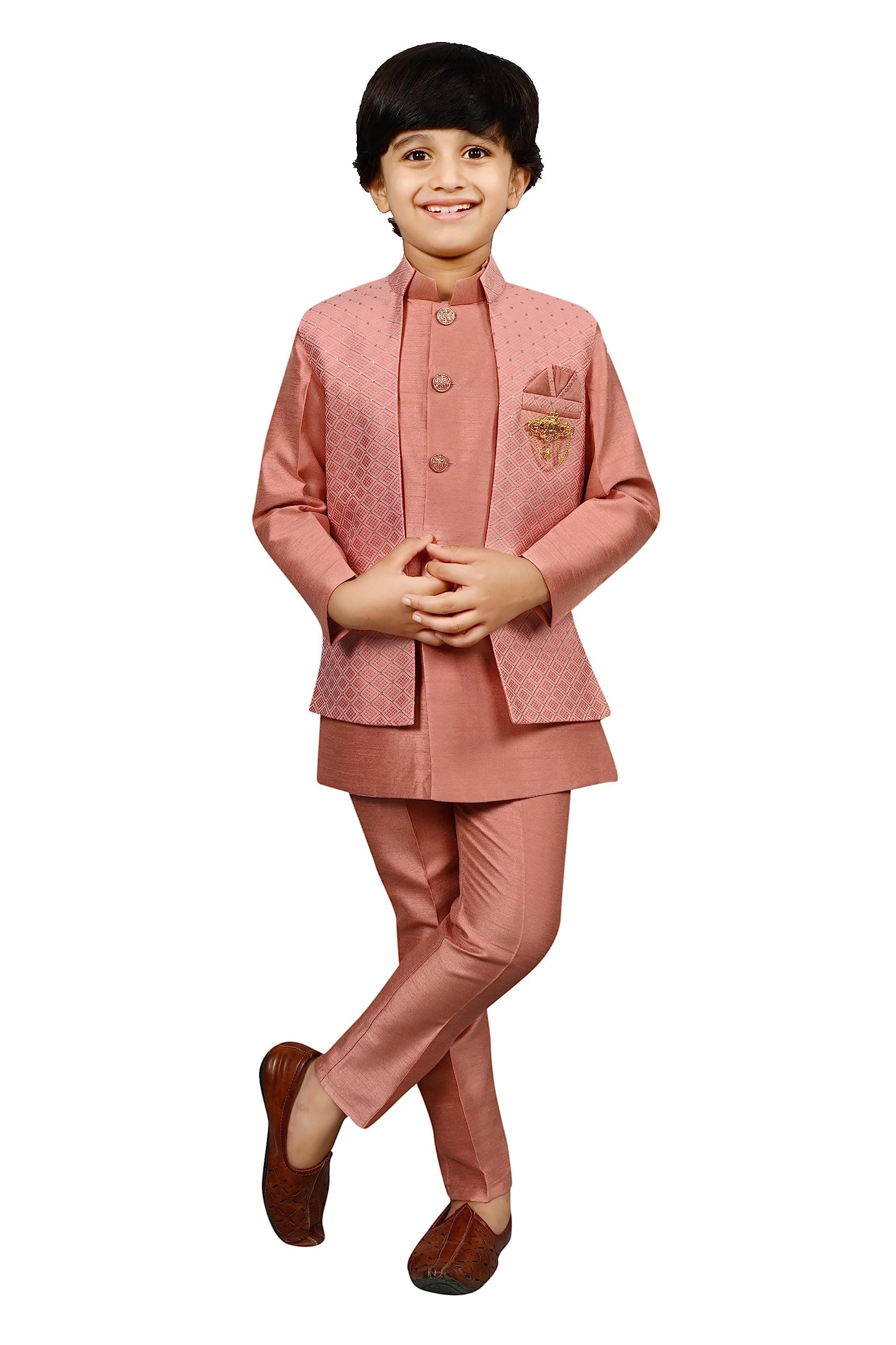AHHAAAA Kids Ethnic Silk Indian Bollywood Style Print Indo-Western Sherwani Set For Boys 521MF