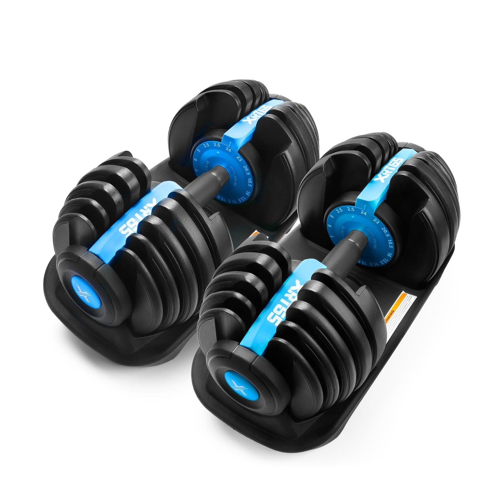 XRT65 Adjustable Dumbbells Set of 2 | 2.5–24 kg | 15-in-1 Weight Set for Home Gym | No-Freeze Dial for Smooth Adjustment | Space-Saving Strength Training Equipment | Designed in USA | Black + Blue