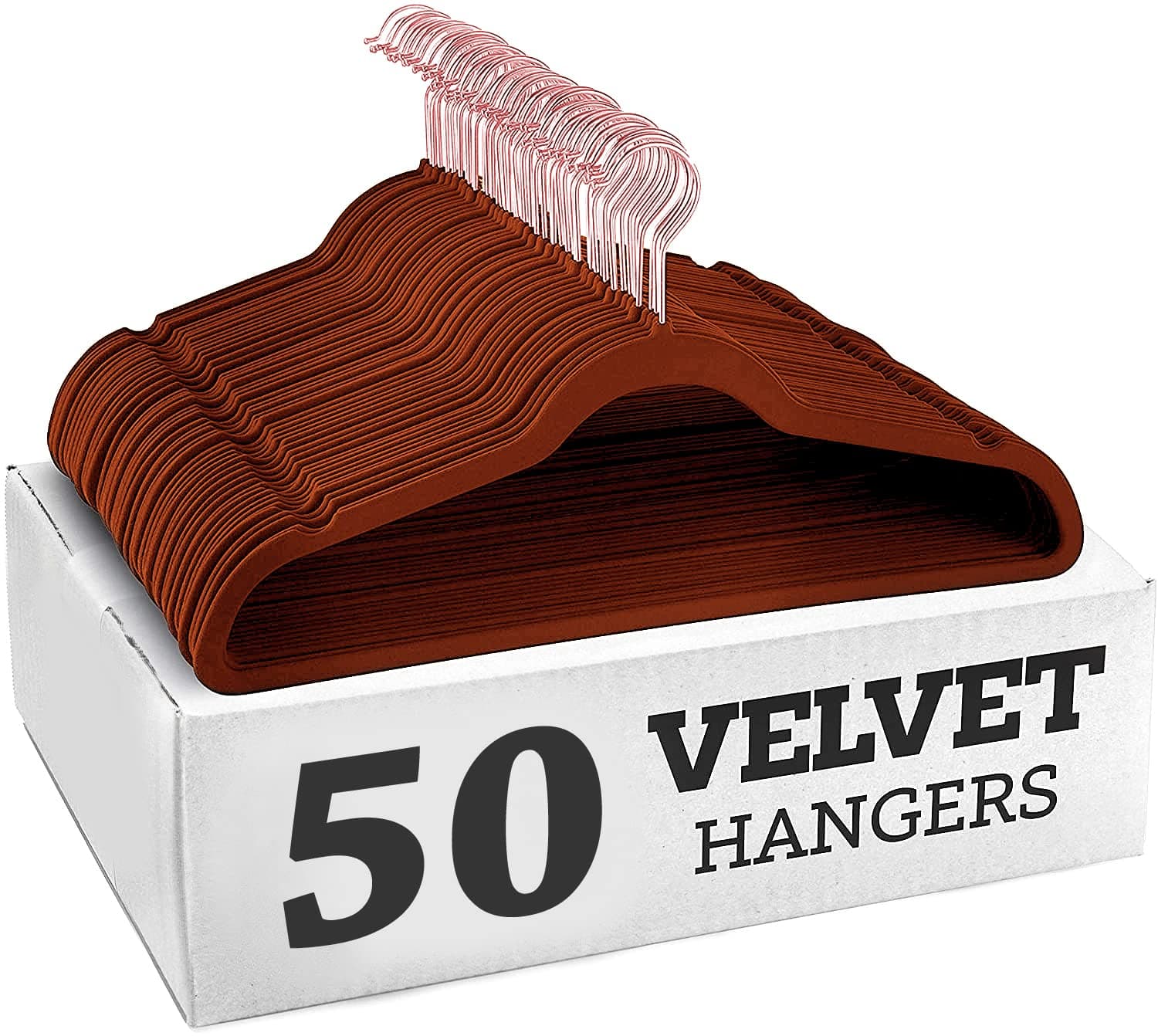 STAR WORK Velvet Hangers Non-Slip Premium Suit Hangers Ultra Thin Space Saving 360° Swivel Hook Clothes Hangers Velvet For Suits,Coats,Jackets,Pants,Dress (Bronze,Pack Of 50 Count)