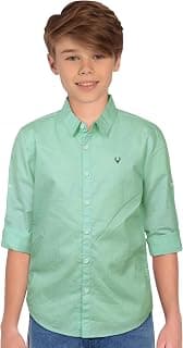 Allen Solly Boys' Solid Casual Shirt | Roll-Up Sleeves | Regular Fit | Soft Cotton Feel | School
