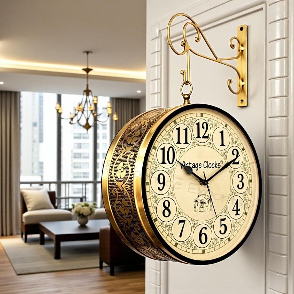 Vintage Clock Double Side (Railway Style)Analog Clock With Brass Finish & 1 Year Warranty (6 Inches 15X15 Cm's Size)