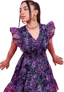 Tokyo Talkies Women's Sleeveless V-Neck Printed Dresses | Stylish Dresses | Party Dresses