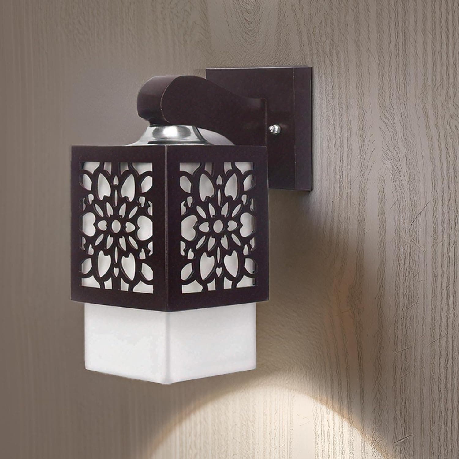 DarkVision Modern Wall Mount Light Lamp Fixture with Decorative Floral Cutout Wood or PVC Shade Indoor/Outdoor Sconce for Balcony, Hallway, Living Room and Home Décoration (Without Bulb)