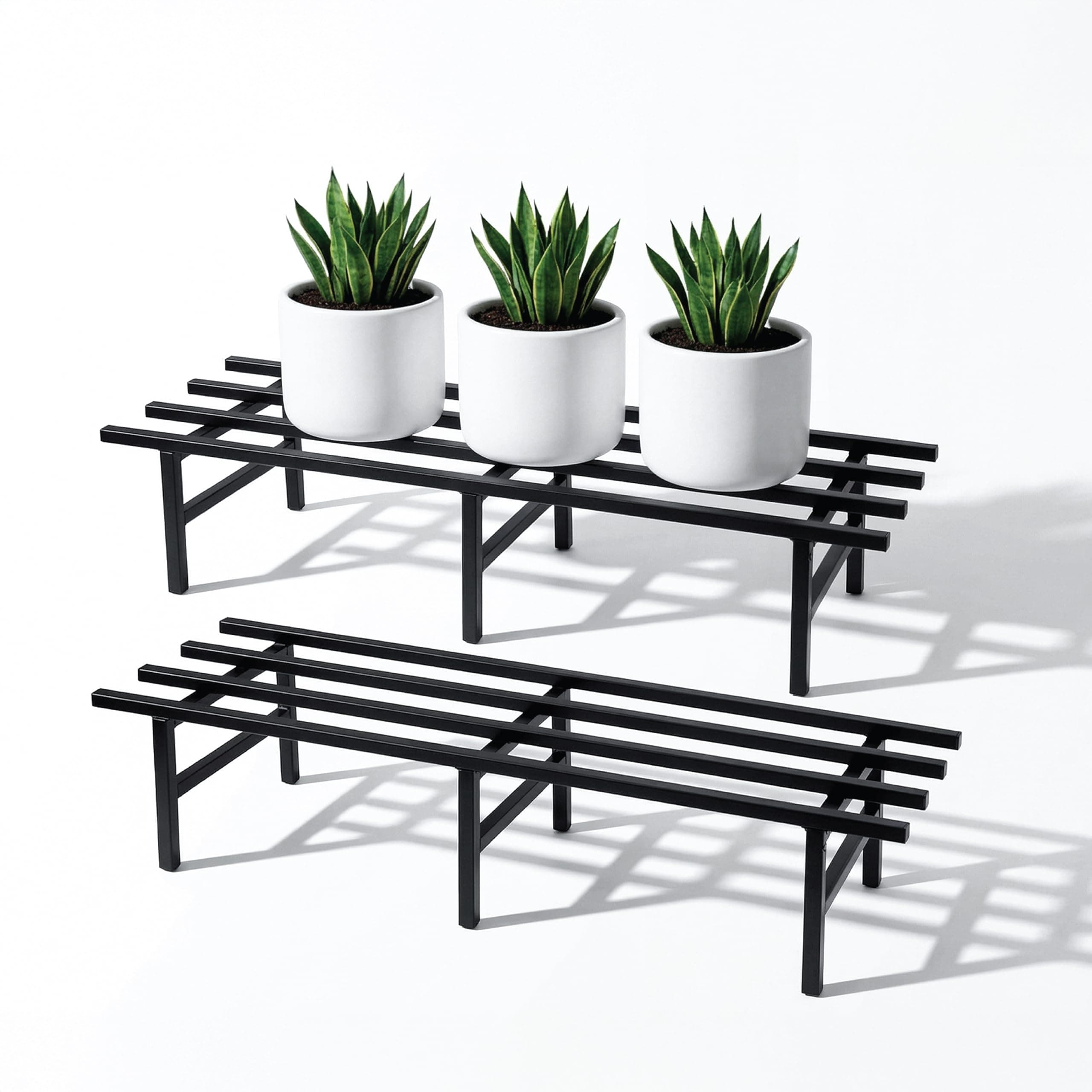 Robustt Horizontal Metal Pot Stand (Set of 2 ) 76x24x18 Cm | Rust-Proof Matte Powder-Coated Pot Stand for Big Size Plants | Supports Up to 200 Kg| Ideal for Balcony, Outdoor and Indoor Plant Display