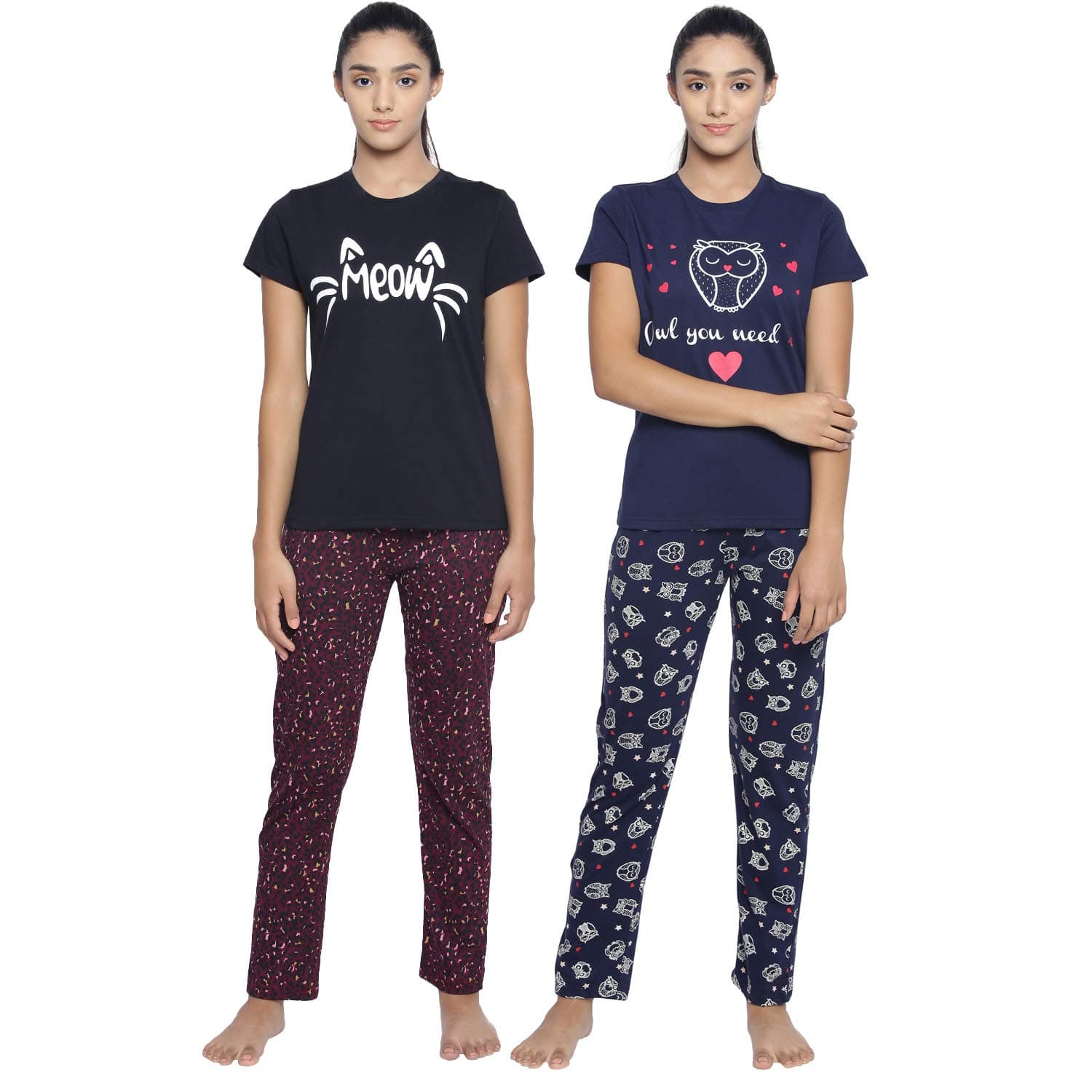 ARIEL Women's Cotton Animal Print Pajama Set Pack of 2