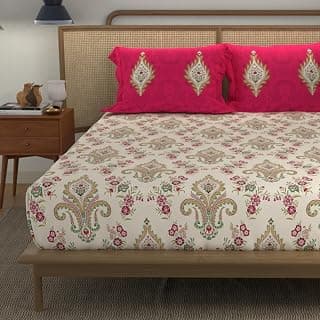 Urban Space Divine Collection 100% Cotton Double Bedsheet with 2 Pillow Covers, Bedsheet - 90 inch x 100 inch, Motif Red