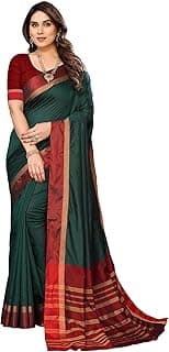 VJ Fashion Women's Striped Pattern Cotton Silk Saree with 6 Yards Length and Unstitched Blouse Piece