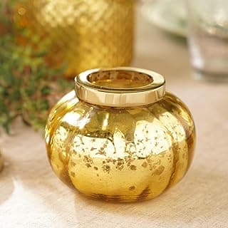 PURE HOME + LIVING Optic Glass Tea Light Holder | Candle Holder with Separted Candle Votive Holder | Home Decor Accent | Diwali Decoration for Home (Gold)(Pack of 1)