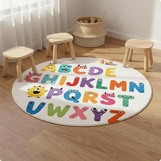 Alphabet Educational Rug Soft Round Kids Rug Cheerful Youngsters Floor Mat for Bedroom 120x120cm Alphabet 02