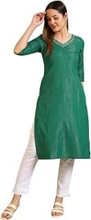 Aurelia Women's Embellished Cotton Lurex Straight Kurta