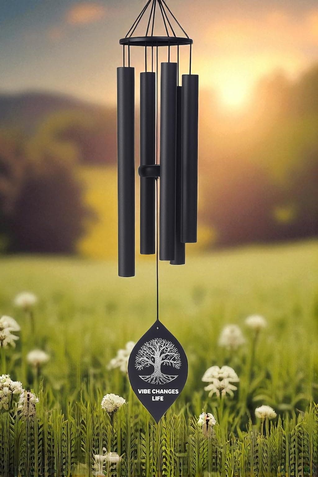 Paradigm Pictures 30.5 inch Big Wind Chimes for Home Balcony Positive Energy- Positive Energy Items (Black 6 Pipe Wind Chime) (Full Black)