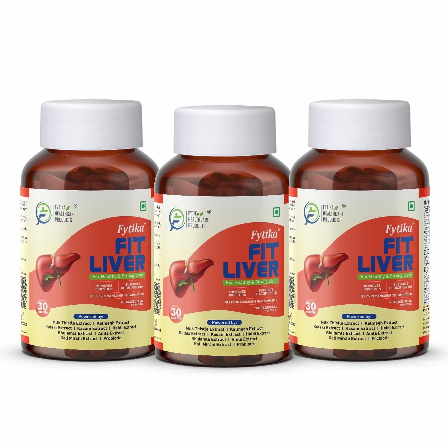 Fytika Fit Liver Detox Supplement with Milk Thistle Kalmegh Kutaki Kasani & Haldi for Men & Women | Supports Liver Care Detox Wellness & Daily Health | 30 Tablets Each Pack of 3