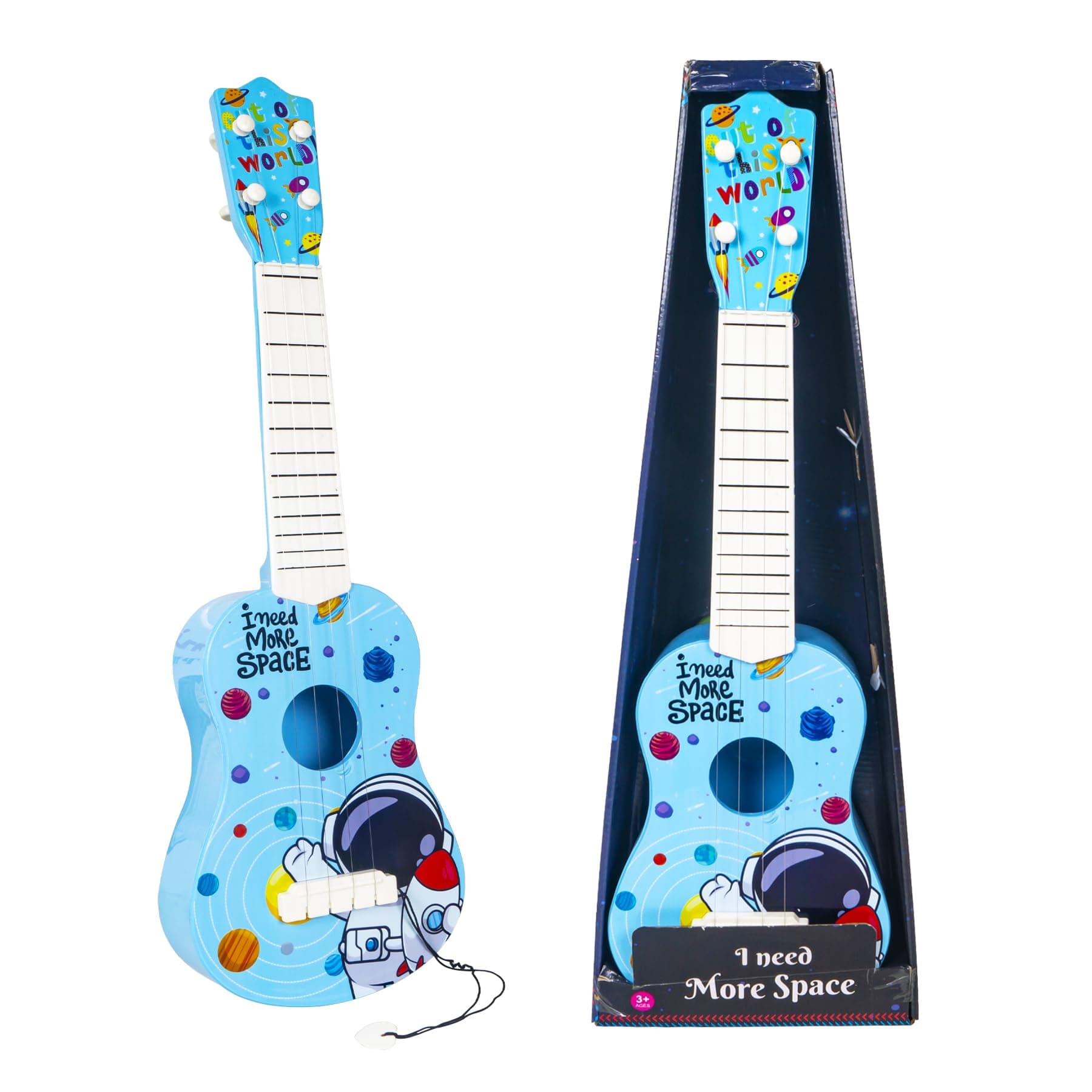 Wishkey Space Theme Guitar 4 Strings Acoustic Kids Toys, Guitar for Beginners 6 Plus Years, Educational Musical Instrument Gift for Girls Age 8-10 Years, Blue 22 Inch