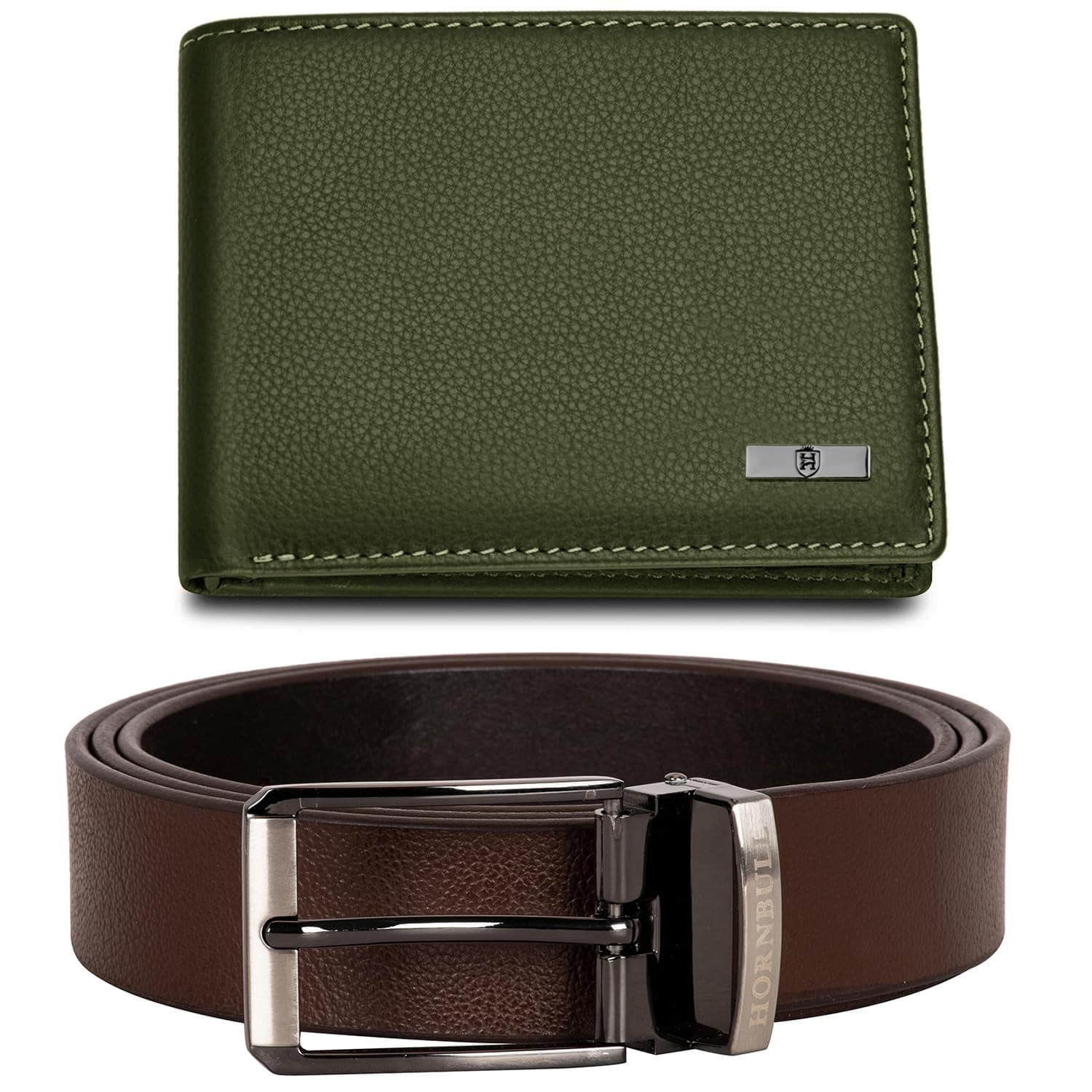 HORNBULL Leather Maddison Green Wallet for Men | Wallet and Belt Combo | Valentine's Day Gift Set for Men BW92124