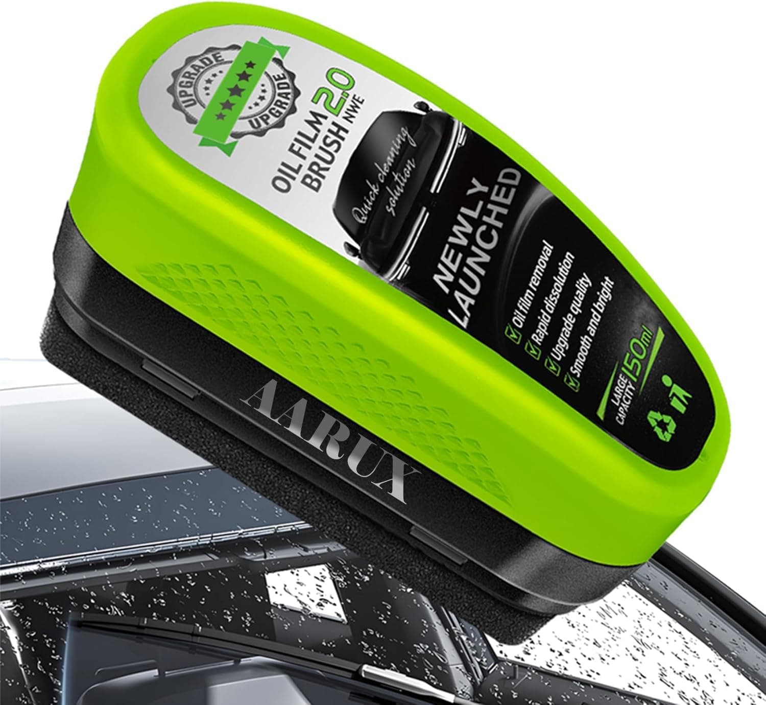 AARUX Oil Film Cleaning Brush 2.0 Upgrade | Automotive Windshield Cleaner Tool for Oil Film, Water Marks & Grime | 150ml Large Capacity, Reusable, Streak-Free Glass Shine for Car Windows & Mirrors