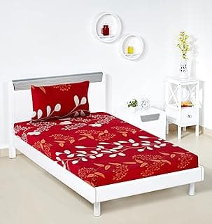Amazon Brand - Solimo Polyester 144 TC Ruby Foliage Single Bedsheet with 1 Pillow Cover, 95 GSM