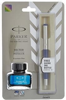 Parker Vector Mettalix Fountain Pen (Blue) with Quick Ink Bottle