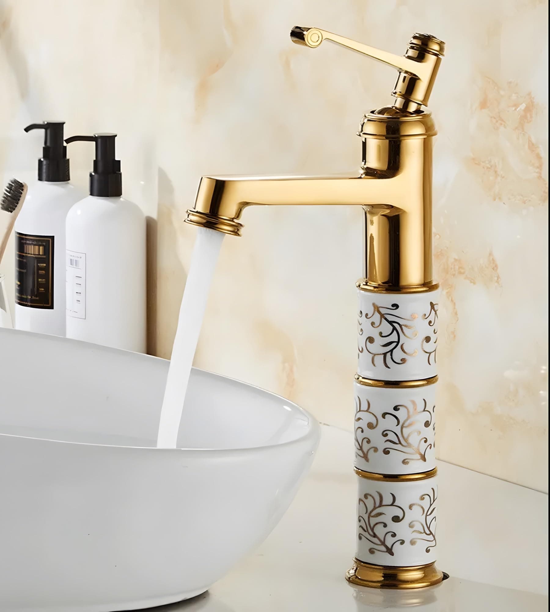 24x7 eMall Gold White Basin Mixer Faucet Tap Hot and Cold 12 Inch Height, Golden Colour, Brass for Bathroom Toilet Wash Basins - 30 cm Height
