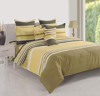 Swayam 100% Cotton Single Bedsheet with 1 Pillow Cover | Size 60 x 90 inch | 144 TC | Striped Design | Soft Breathable Bed Sheet | Comfortable & Durable for Bedroom - Yellow & Green