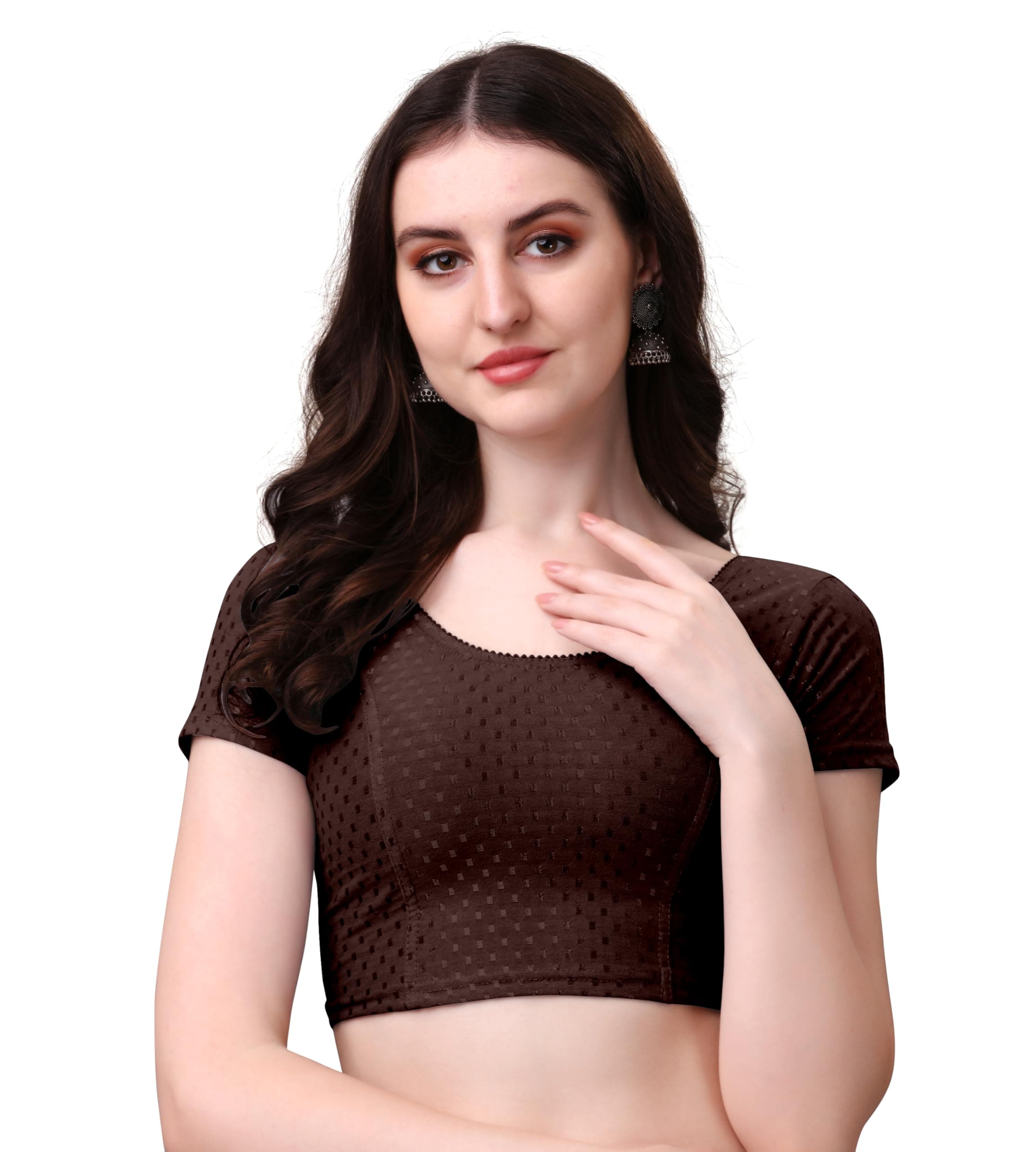 Mogsa Stylish Cotton Saree Blouse for Women | Soft Dobby Stretch Fabric | Round Neck | Stitched Blouse for Party, Casual & Festive Use