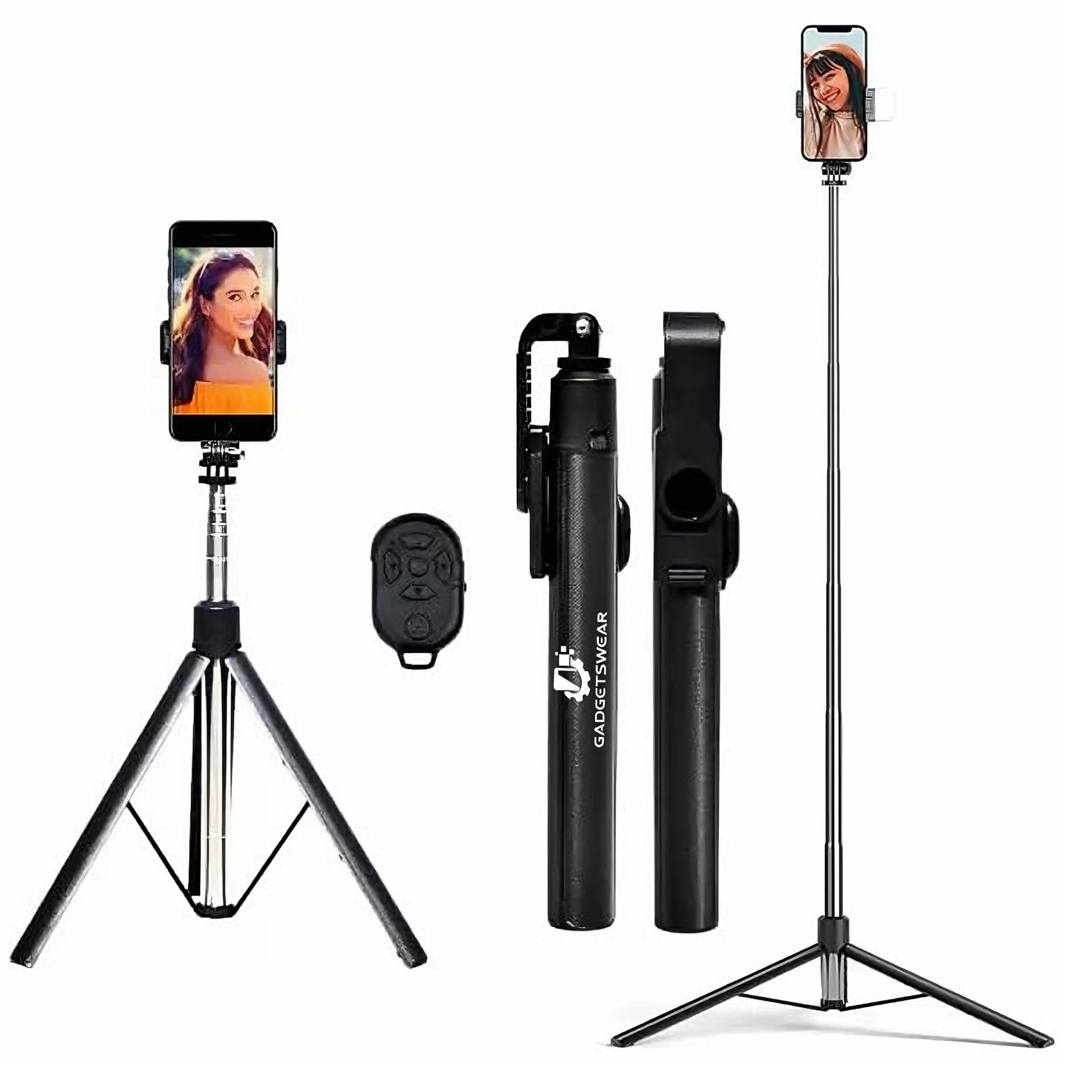 GADGETSWEAR Mobile Stand Selfie Stick Phone with Tripod for Video Recording (Combo with Wireless Mic), Camera Phones Holder Vlogging Shoot Sticks kit with Remote, 360 Degree Portable Vlog Stands