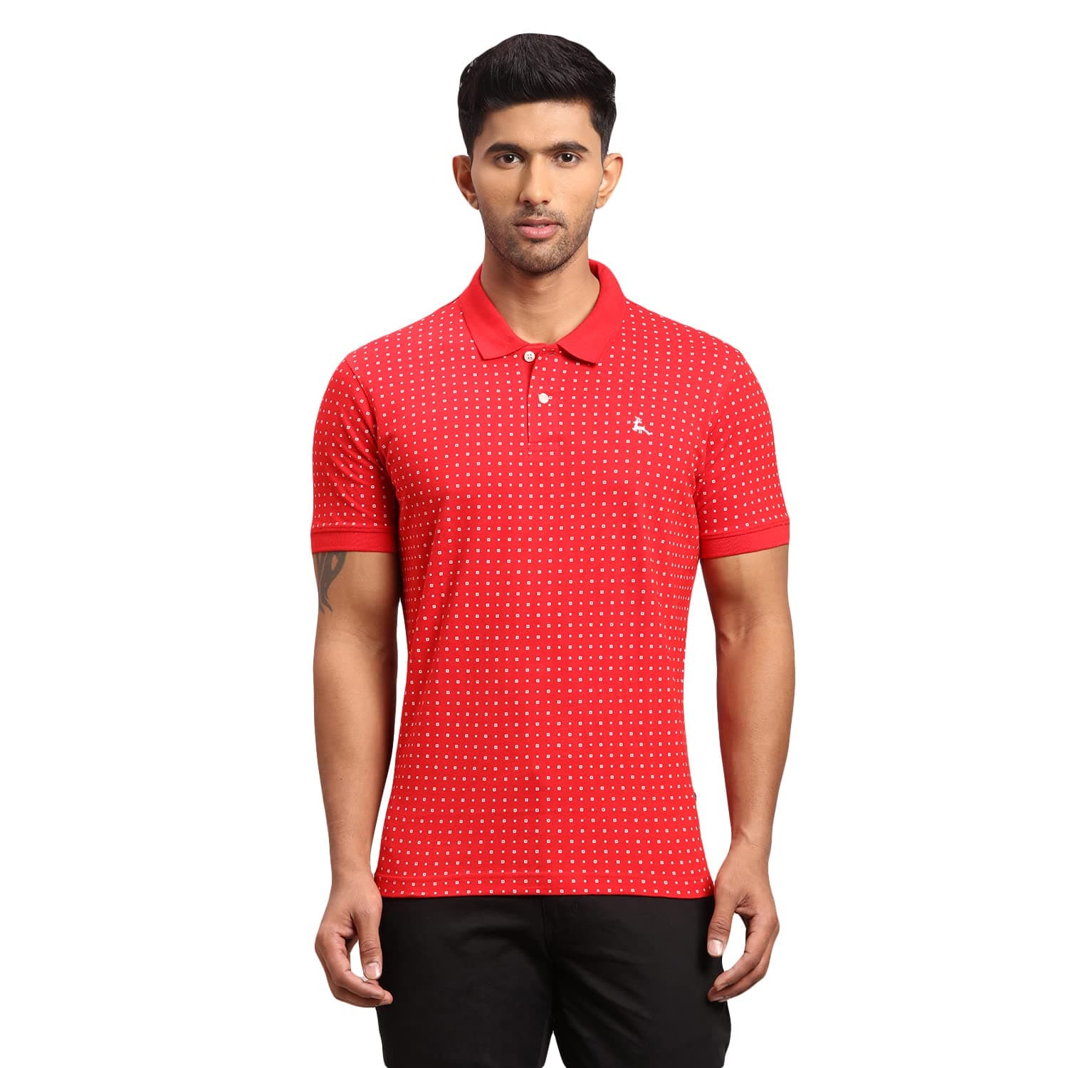 Parx Men's Pure Cotton Print Pattern Regular Fit Rib Collar Polo Neck Half Sleeve Casual T-Shirt