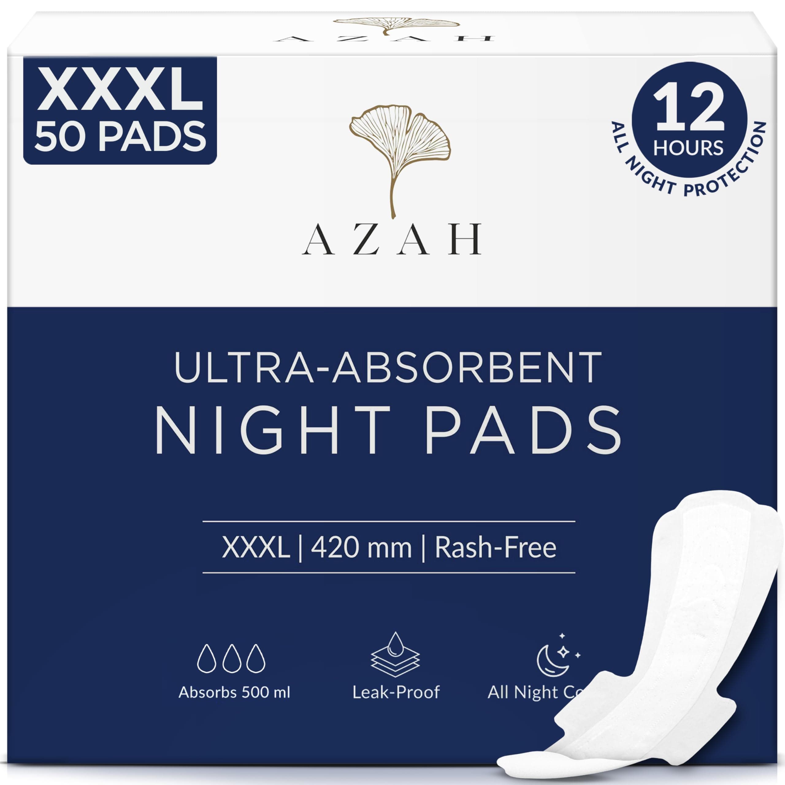 Azah Sanitary Pads for Women XXXL [Pack of 50] | Extra Large Night Pads | Cottony Soft Sanitary Napkins for Women | XXXL Pads for Womens Heavy Flow | Leak Proof for Overnight Protection