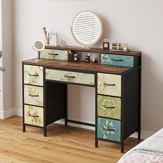 Amazon Brand - Umi Modern Vanity Dressing Table, Study Table, Computer Desk with 9 Fabric Drawers Open Shelves Multipurpose Table Storage Organizer for Living Room Bedroom Office 120x40x90cm (Printed)