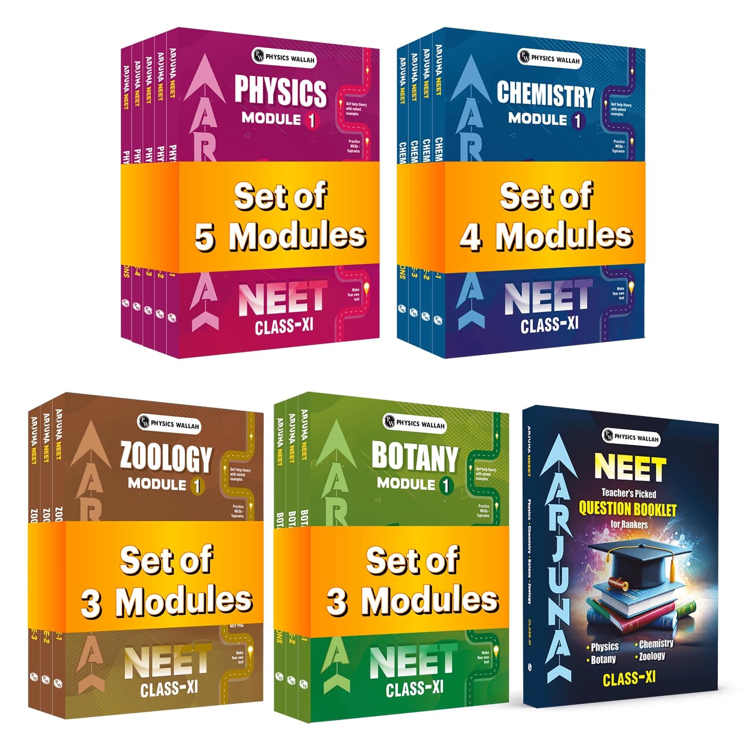 PW Arjuna For NEET Class 11 Physics, Chemistry, Botany & Zoology Modules and Questions Booklet with Solutions Combo Set of 16 Books (2026 Edition)