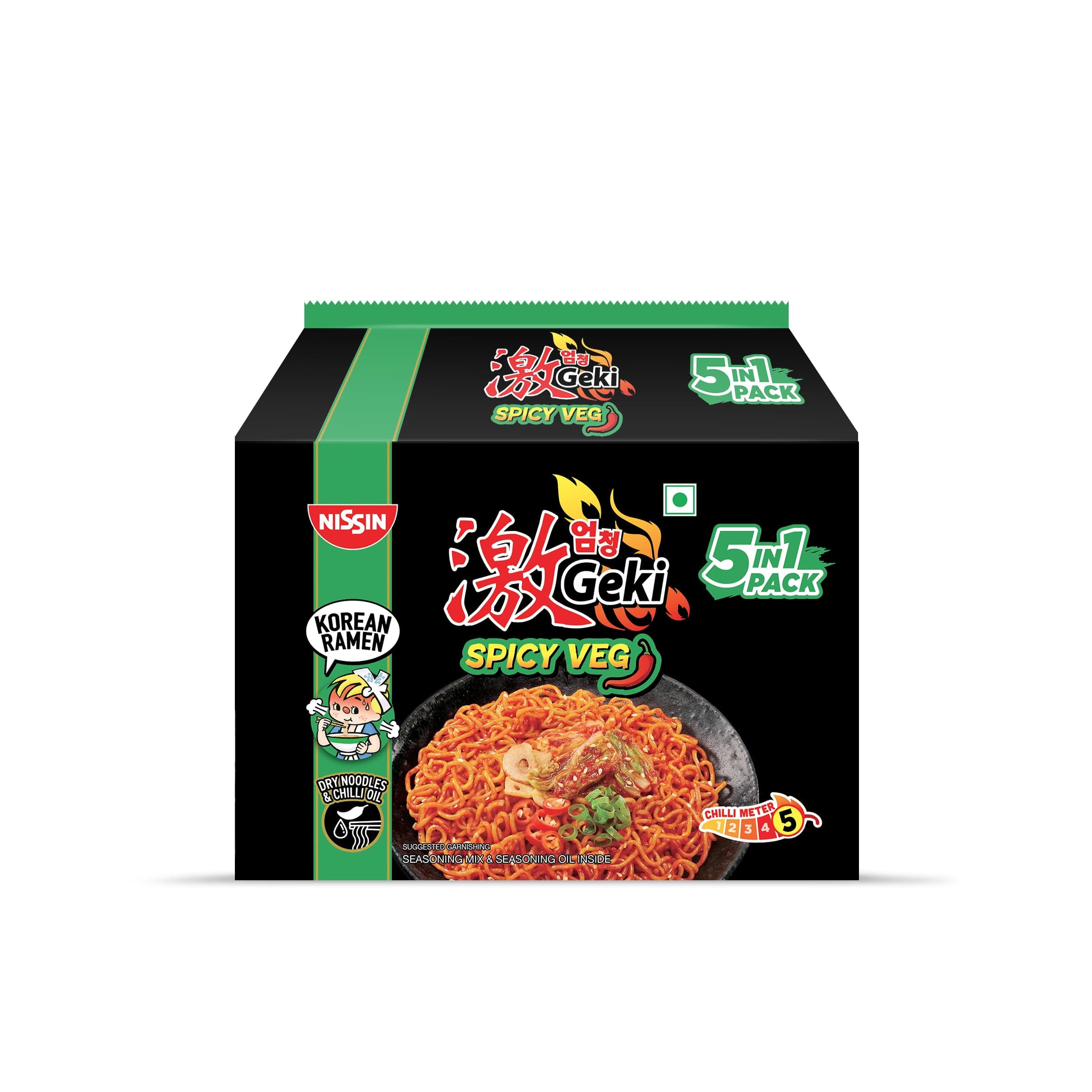 Nissin Geki Korean Ramen Spicy Veg Instant Noodles-5 in1,400gm