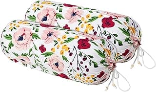 Kuber Industries Bolster Cover|Soft Bolster Pillow Cover for Bedroom, Living Room|Bolster Cover Set of 2|White & Pink