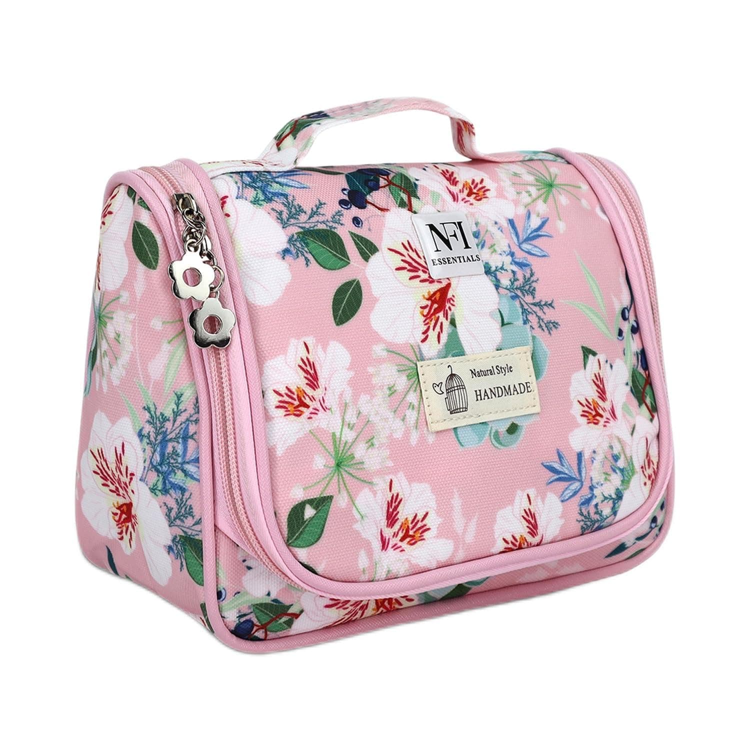 NFI essentials Floral Printed Makeup Organizer Bag for Women, Cosmetic Pouch with Zipper, Large Capacity Toiletry Storage Case for Mak eup, Skincare & Beauty Essentials (Multicolor)