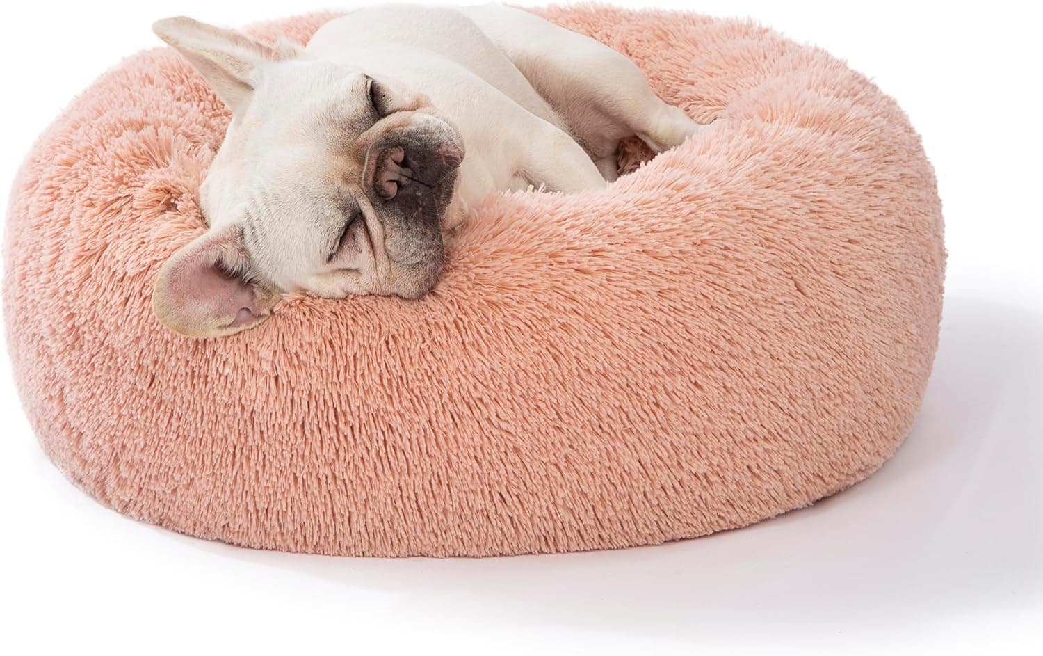 PAWSOME Plush Calming Dog Beds, Donut Dog Bed for Small Dogs, Medium, Large & X-Large, Comfy Cuddler Dog Bed and Cat Bed in Faux Fur (Pink, S)