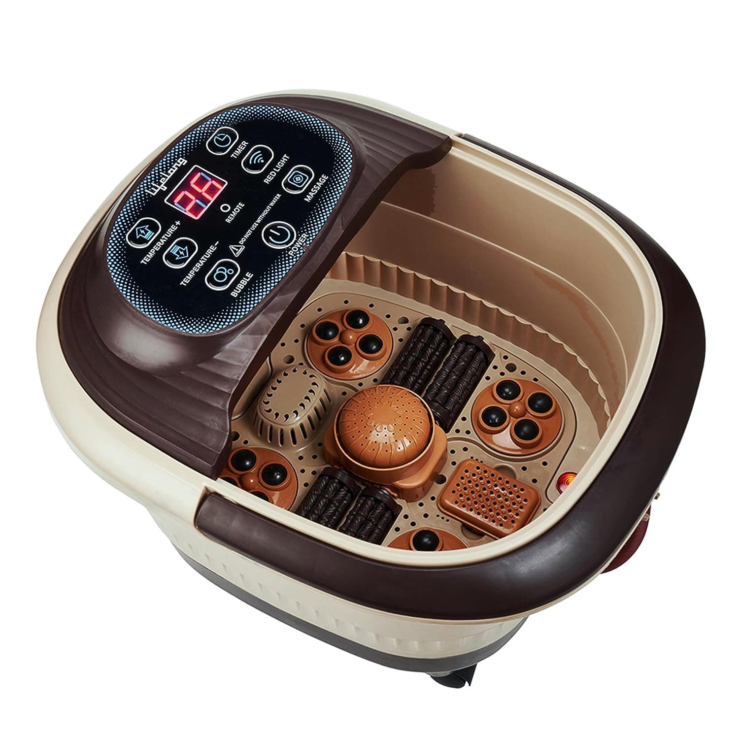 Lifelong LLM279 Corded Electric Foot Spa and Massager with Automatic Rollers, Digital Panel, Bubble Bath & Water Heating Technology for Pedicure, Pain relief & Foot Care (1 Year Warranty) Brown