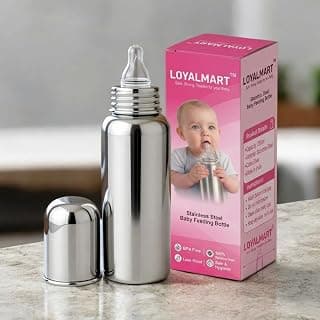 Stainless Steel Baby Feeding Bottle Baby Feeder 250ml BPA Free No Plastic Contact Hygienic Safe Use Soft Silicone Nipple And Leak Resistant Infant Milk Bottle for Newborn & Babies (Silver, 250ml)