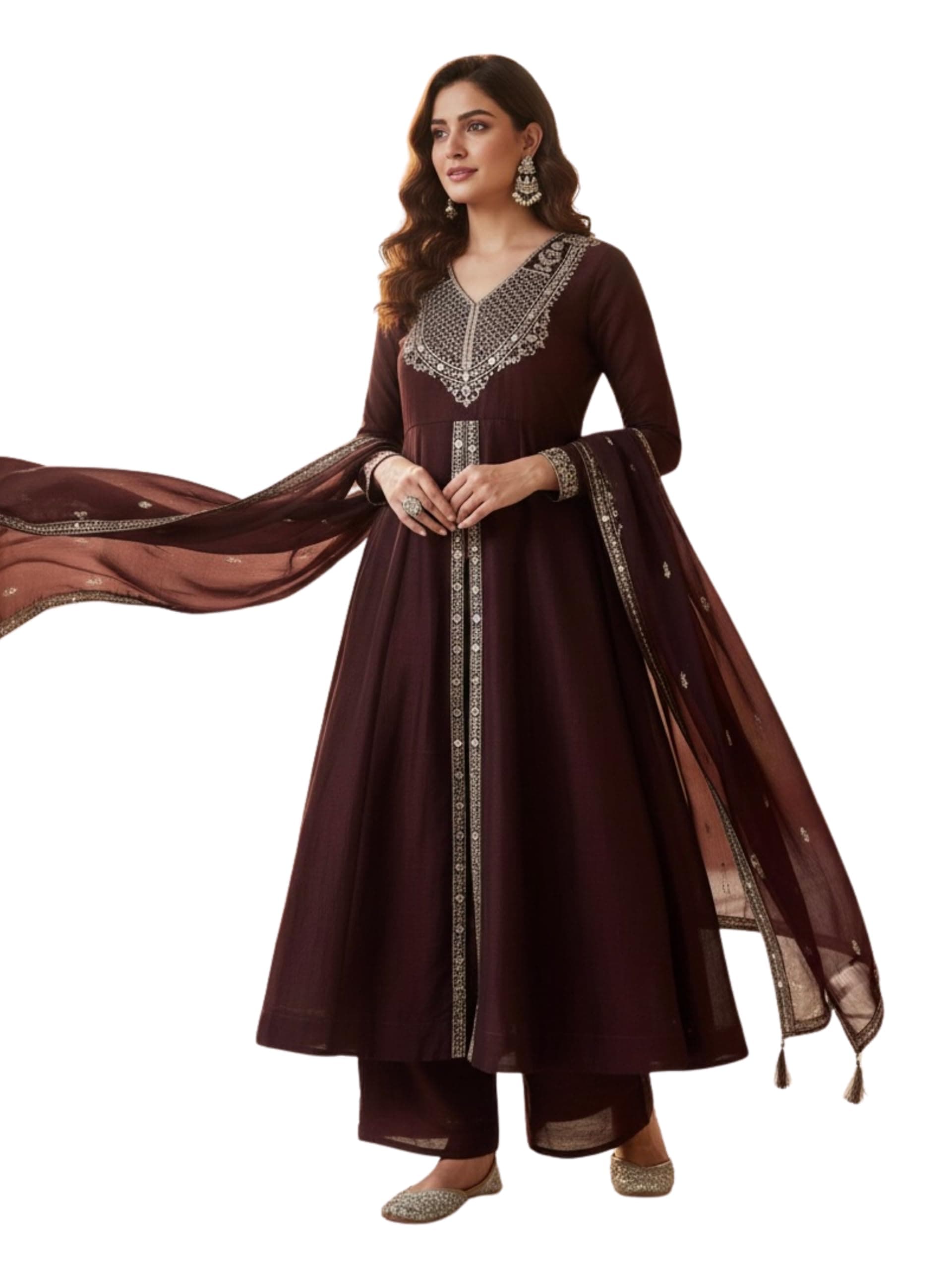 MOKOSH Women’s Silk Anarkali Kurta Pant with Dupatta | Anarkali Kurta Set | Embroidery | Indian Kurta Outfit With Pant | Ethnic Kurta | 3 Piece Outfit