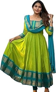DOSPARO Elegant Zari Jacquard Weaving Gown with Lace Border Dupatta – Traditional Indian Ethnic Wear for Weddings, Festivals, and Special Occasions