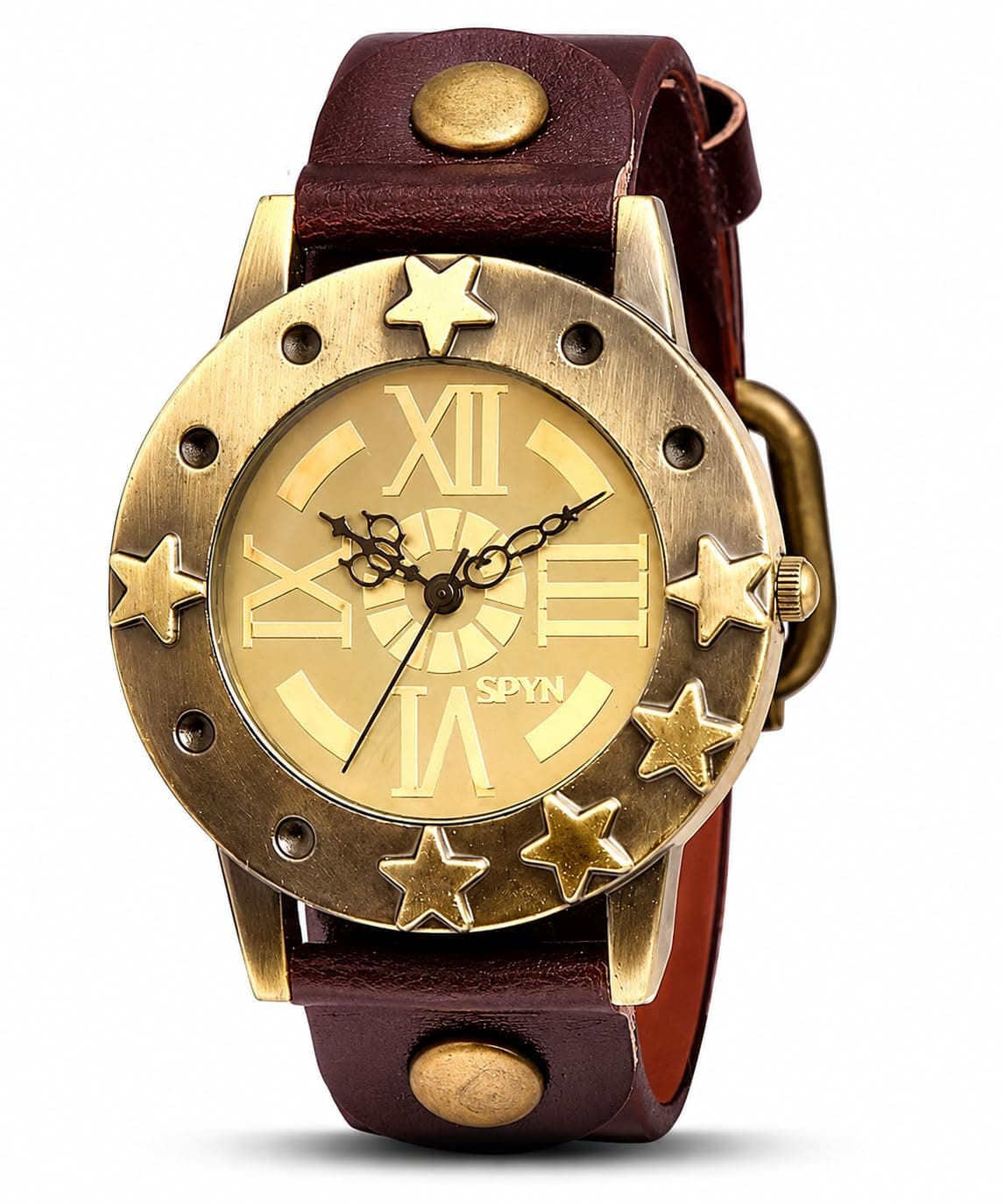 Spiffy SPYN Women Watches Analogue Wrist Watches for Women's & Girls&Miss&Ladies Luxury Golden Dial with Roman Marker Round case with Brown brecelet Strap Stylish Quartz Watches